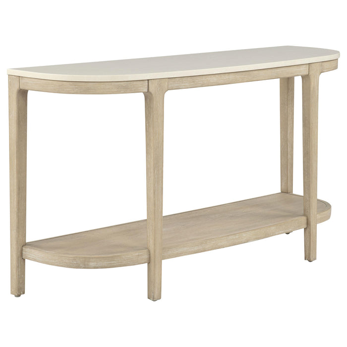 Lucaire Oval Cultured Marble Top Console Table Honed Cream and Sandstone