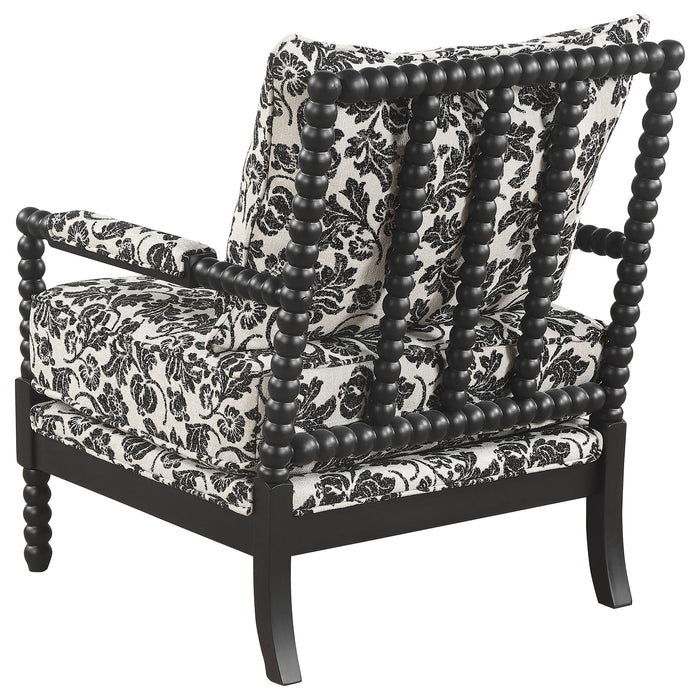 Blanchett Traditional Floral Upholstered Bobbin Accent Chair Black