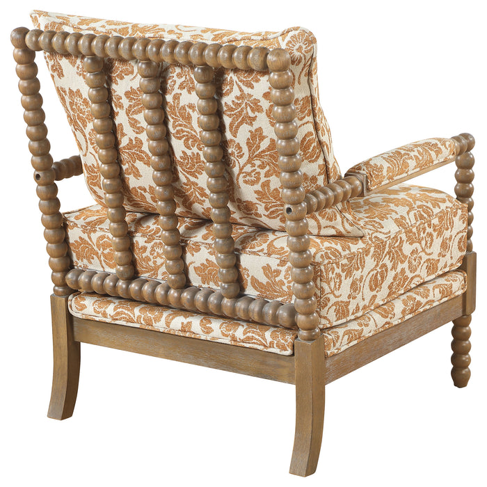 Blanchett Upholstered Bobbin Accent Chair Apricot and Distressed Brown